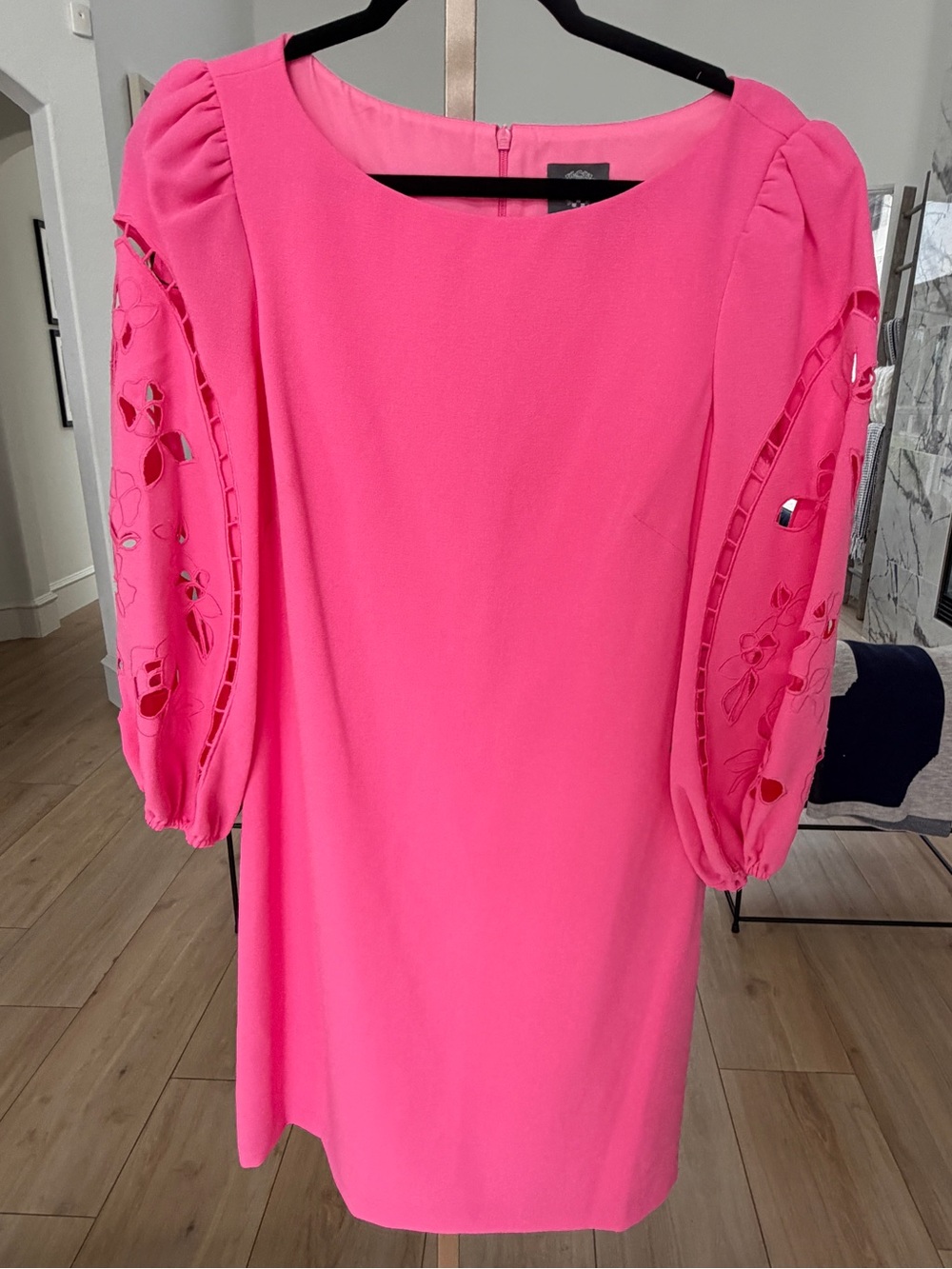 Vince Camuto Pink Eyelet Sleeve Crepe Shift Dress